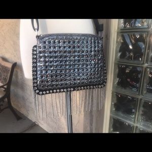 Pewter & Silver Chain Rhinestone Crossbody Bag